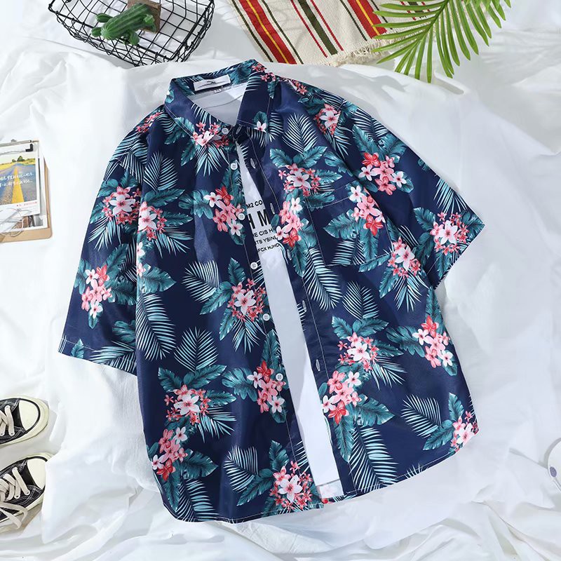 Summer Fashion Floral Print Short Sleeve Shirt For Men