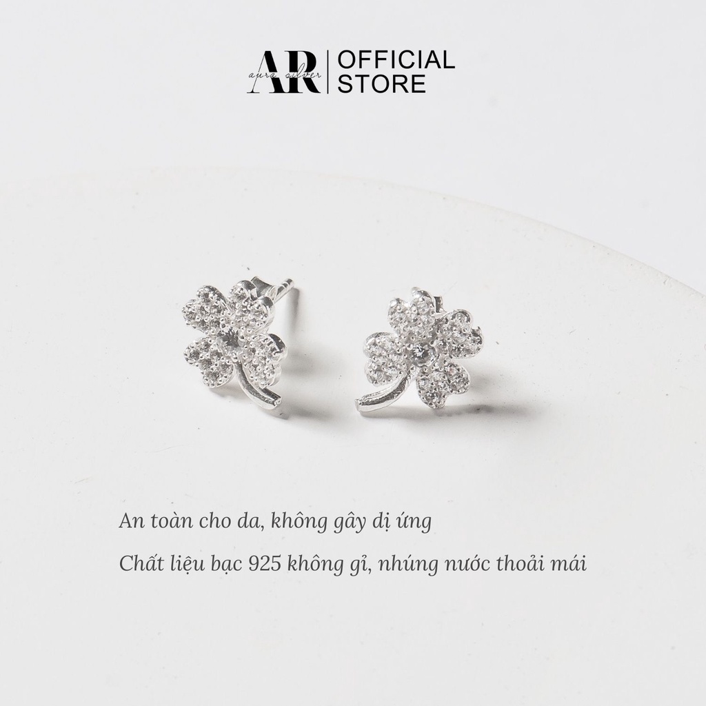 Khuyên tai Aura bạc nữ, bông tai bốn lá đính đá xinh xắn-AURASILVER-KT29