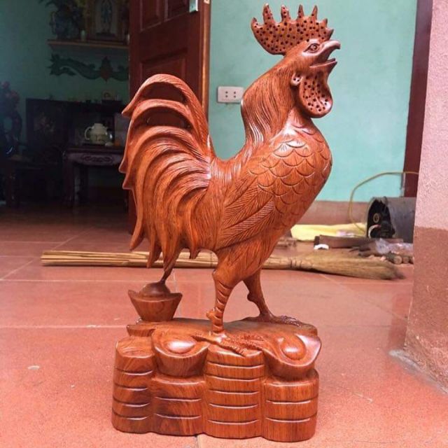 Tượng con gà gỗ hương cao 30cm