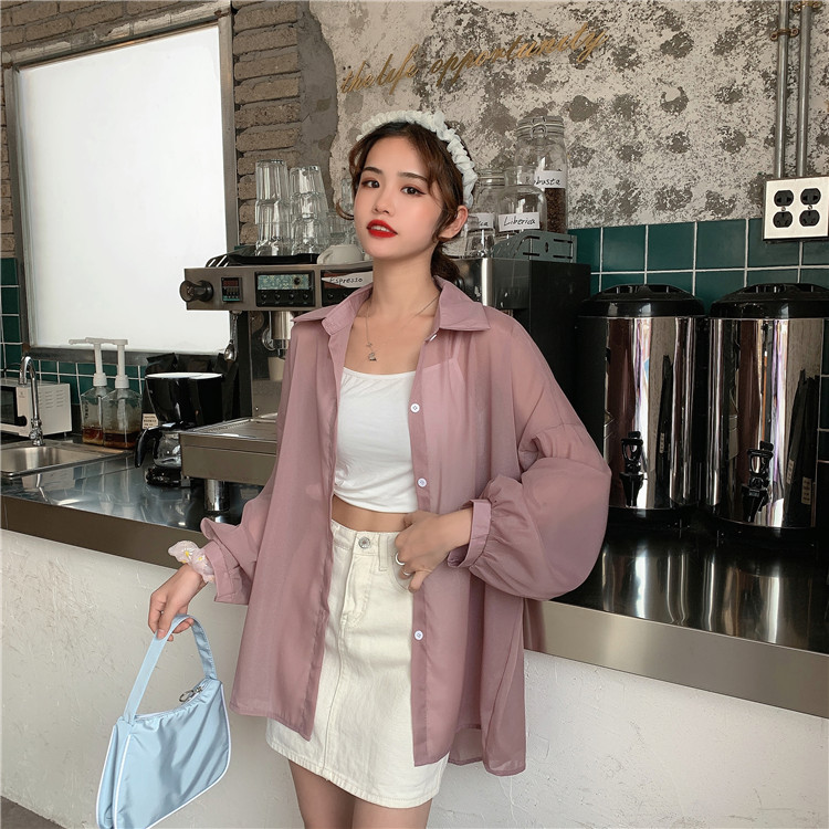 SUXI Áo Sơ Mi Chiffon Nữ Tay Dài Màu Trơn
