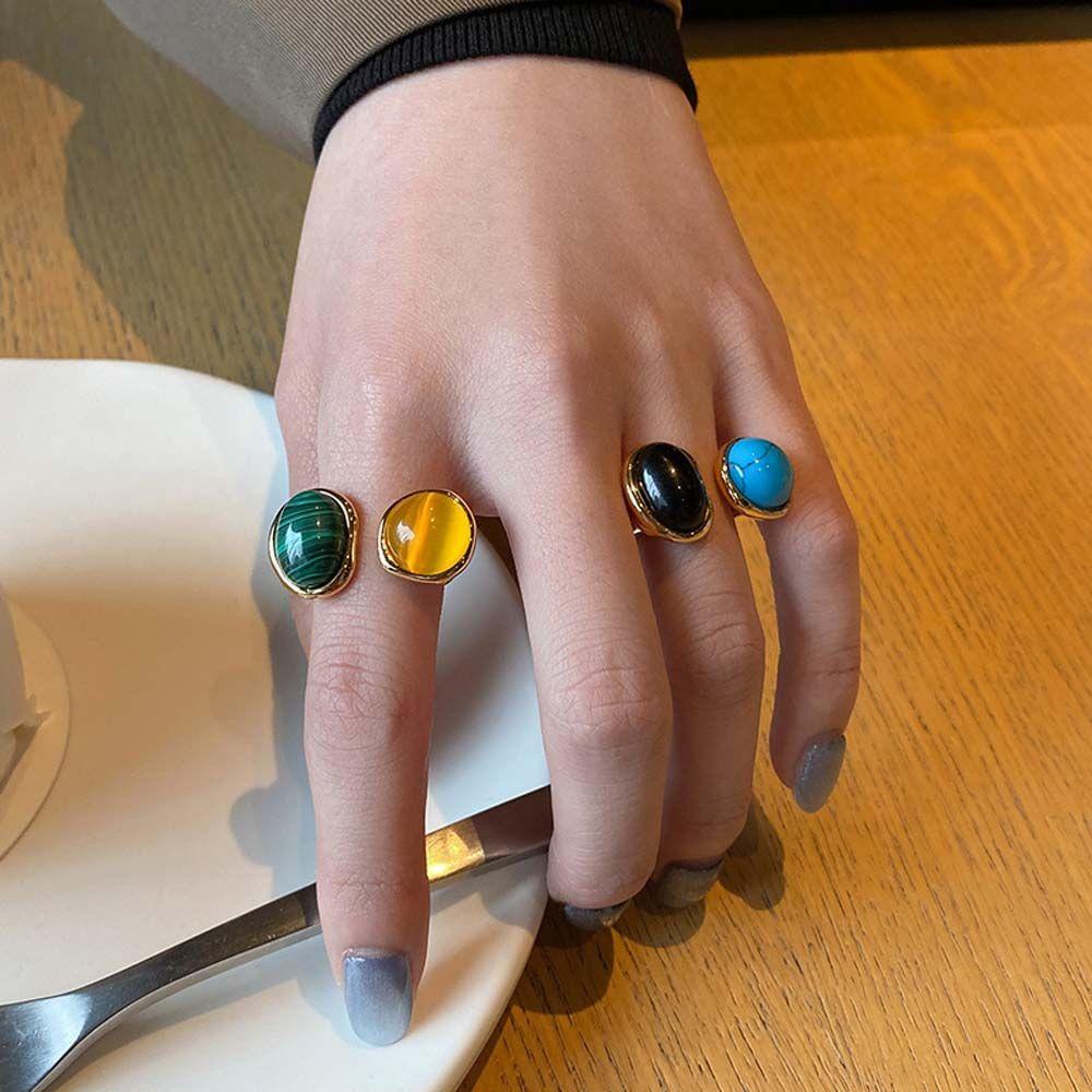 Nhẫn HợP Kim ĐíNh Đá Malachite Đơn GiảN ThờI Trang Cho Nữ