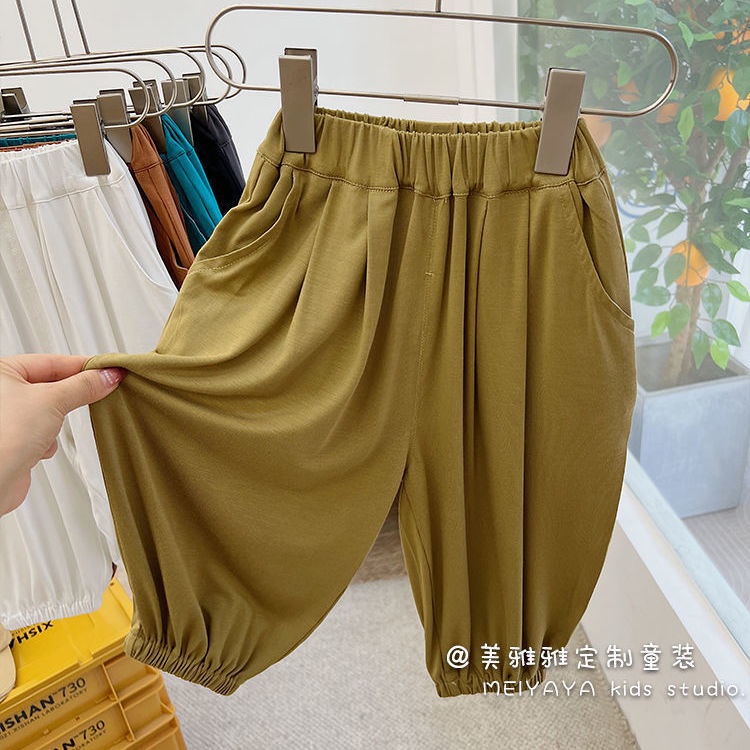 [Babycat Hàng Có Sẵn Quần Dài Đến Mắt Cá Chân Bằng Lụa Phong Cách Hàn Quốc Nhật Bản/Hàn Quốc Màu Trơn Chống Muỗi Dành Cho Bé Trai Bé Gái