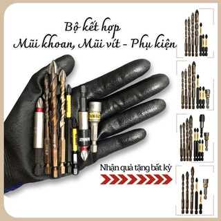 Bộ mũi khoan đa năng, mũi vít, phụ kiện máy khoan bắn vít. mũi khoan chuôi lục giác, mũi khoan gạch men, mũi khoan kính.