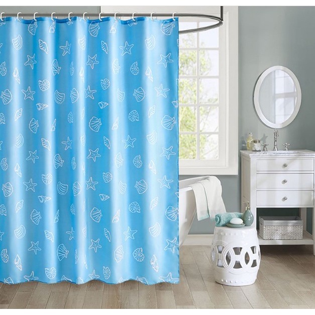 Rèm che bồn tắm Vải Chống Thấm họa tiết Sò Xanh