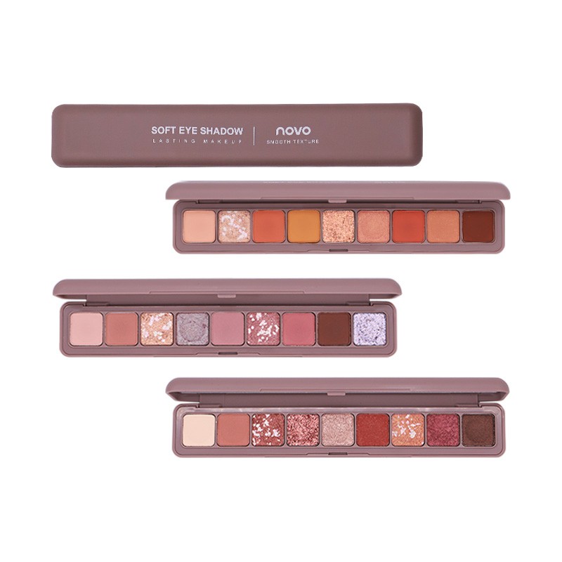 ♕Bảng Phấn Mắt NOVO 9 Màu Lì Lấp Lánh Tông Đất Trang Điểm Đa Năng NO.5283