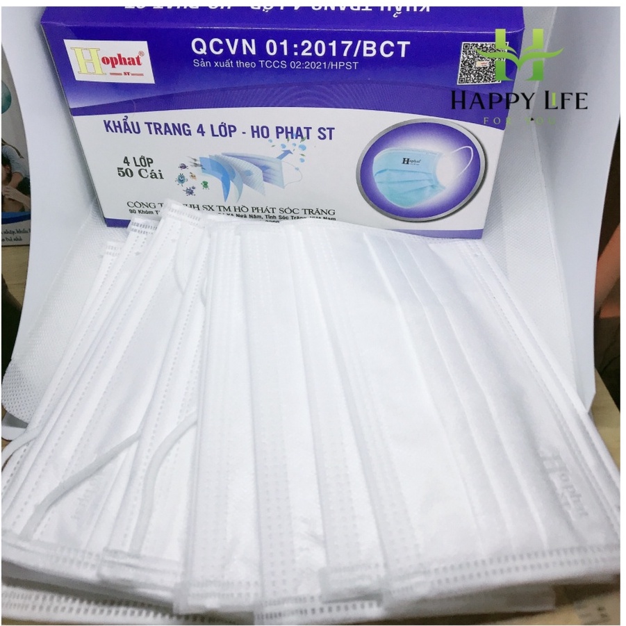 Khẩu trang y tế 4 lớp kháng khuẩn, hộp khẩu trang y tế người lớn &amp; trẻ em (50 cái / hộp) - Happy Life 4U