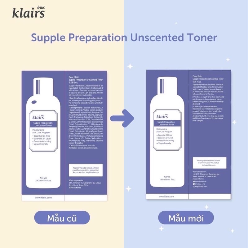 Nước hoa hồng không mùi Klairs Supple Preparation Unscented Toner 180ml