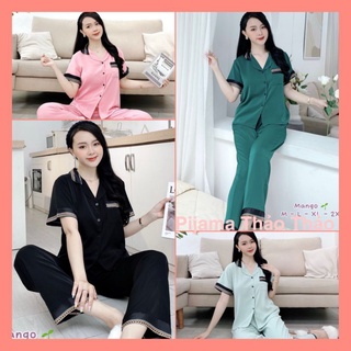 Bộ Đồ Pyjama Nữ Lụa Mango Trơn Nhiều Màu Quần Dài Tay Ngắn🎀Hàng Có Đủ Size