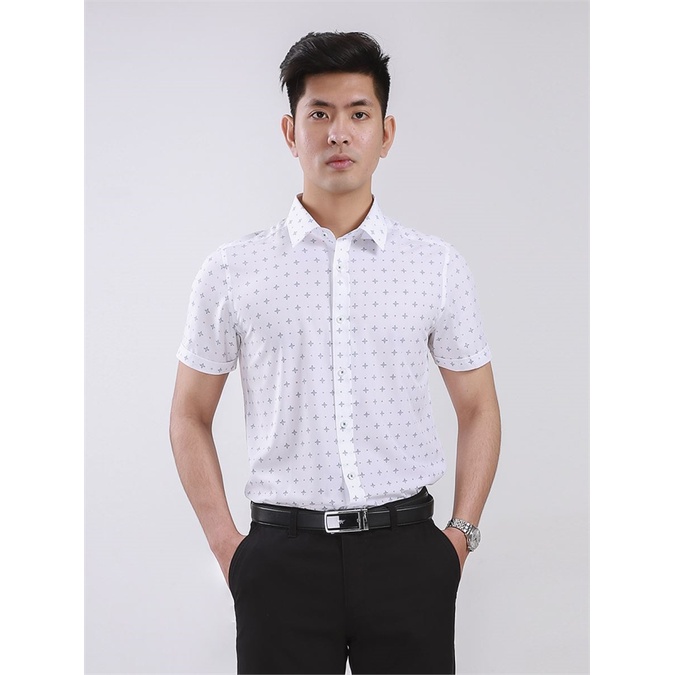 Áo sơ mi tay ngắn nam Aristino  sợi sồi mềm mát , slim họa tiết  hình thoi ASS114S8