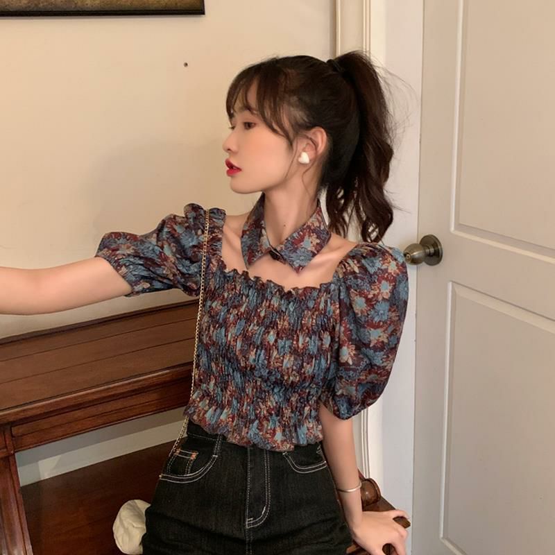 Áo Sơ Mi Croptop Tay Ngắn Nữ Tay Bồng