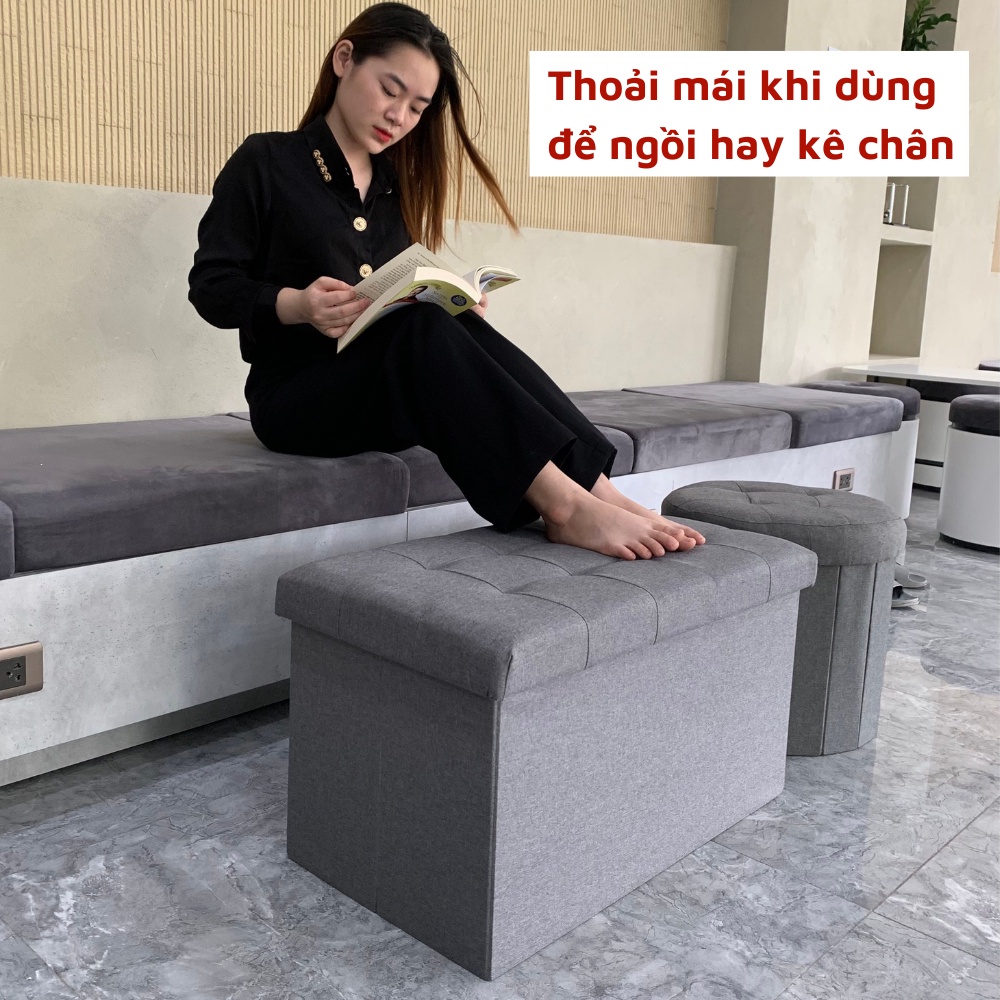 Ghế đôn gấp gọn kiêm thùng đựng đồ đa năng cỡ lớn  ghế hộp khung gỗ nhân tạo bọc vải cao cấp chắc chắn tiện lợi