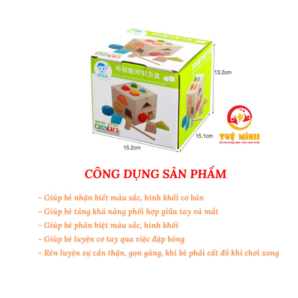 [Mã LIFETOYS1 giảm 30K đơn 99K] Hộp Thả Hình Đập Bóng Bằng Gỗ Giúp Bé Học Hình Khối Màu Sắc