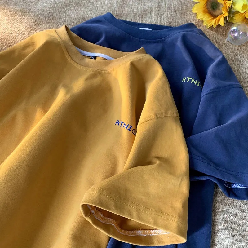 Áo Thun Rộng Màu Sắc Đơn Giản Phong Cách Harajuku Hàn Quốc Dành Cho Nam Nữ