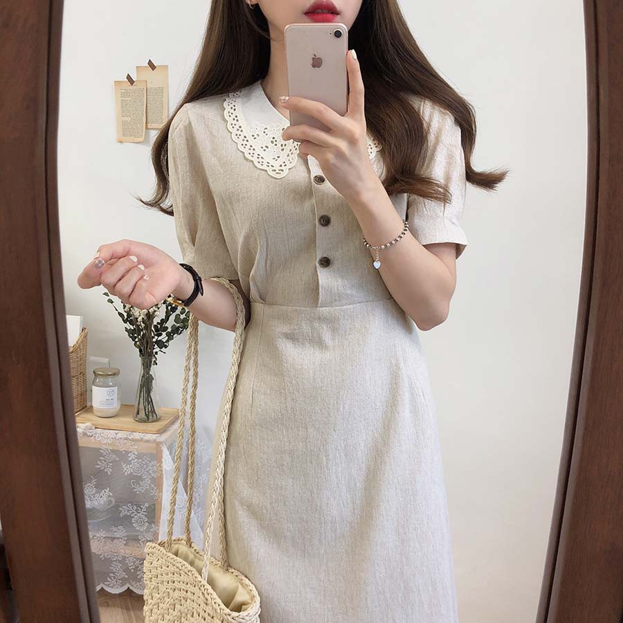 Đầm Nữ - Đầm Dáng Suông Tay Bồng Cổ Sen Họa Tiết Vintage Phong Cách Hàn Quốc | BigBuy360 - bigbuy360.vn