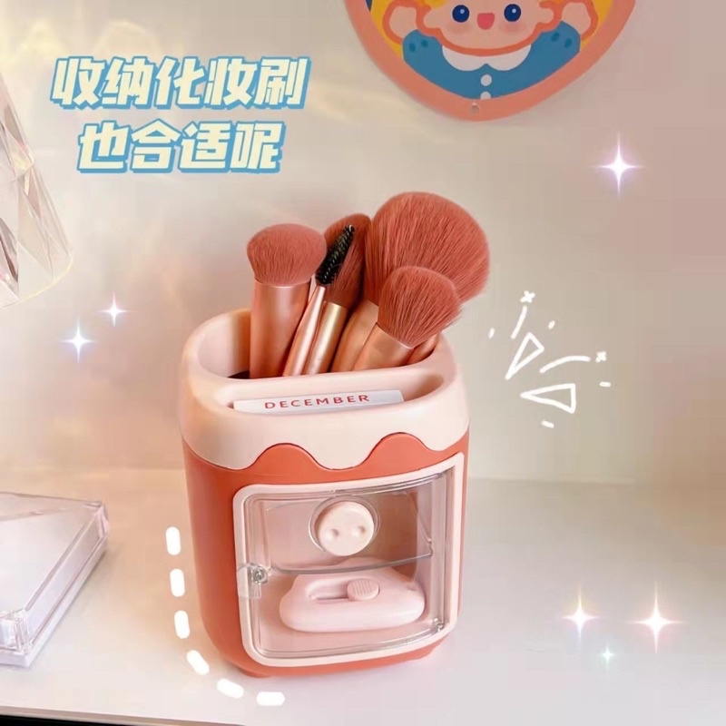 Ống cắm bút cọ có ngăn đôi mini hình lợn