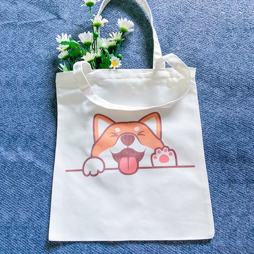 [Có dây kéo] Túi vải Canvas bag Tote Hàn Quốc họa tiết đẹp dễ thương cho nữ có túi nhỏ khóa đựng laptop đi chơi du lịch