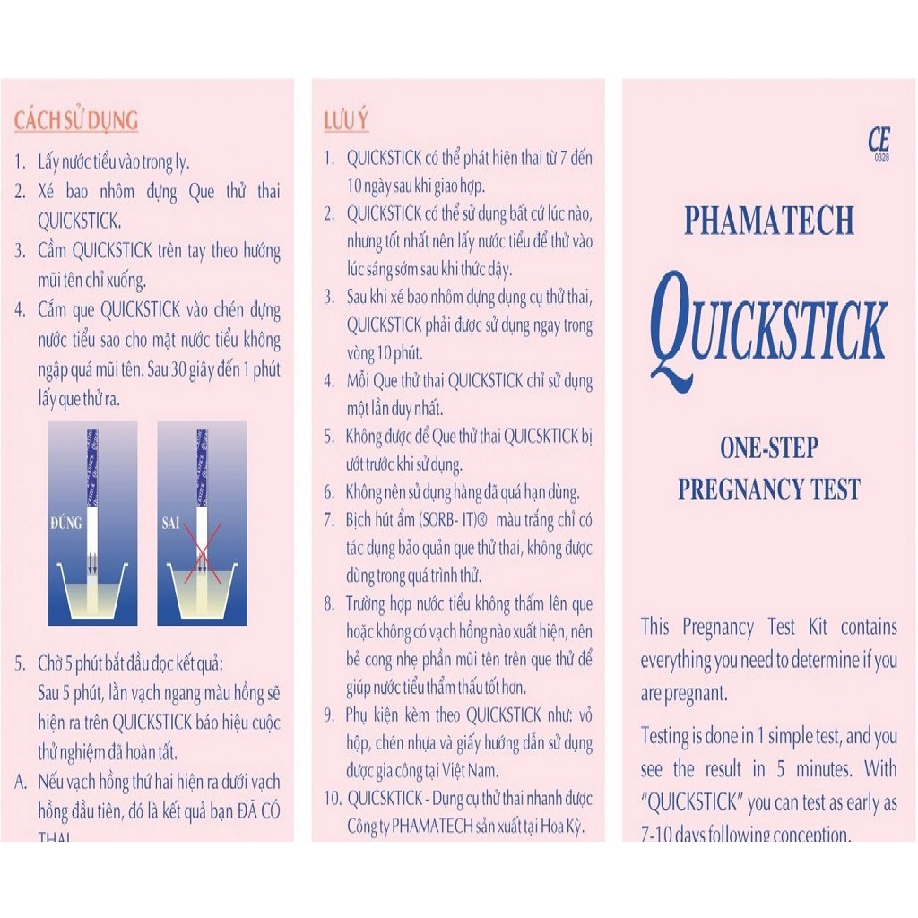 Que thử thai Quickstick giúp phát hiện thai sớm nhanh chính xác.Made in USA.anthaomoc