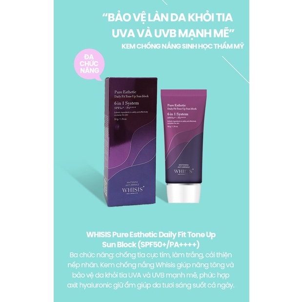 Kem Chống Nắng Cho Da Dầu Hàn Quốc Nâng Tone WHISIS Pure Esthetic Daily Fit Tone Up Sun Block