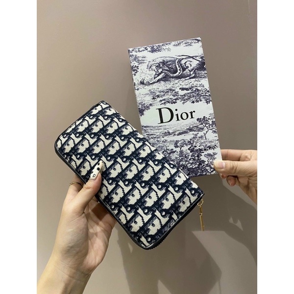 Ví dài 1 khóa cầm tay nữ Dior vải canvas nhiều ngăn hàng thương hiệu phong cách trẻ đựng tiền, thẻ , giấy tờ tuỳ thân