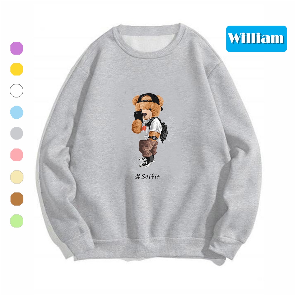 Áo sweater nam nữ in hình Gấu cực cute chất nỉ dày dặn, hợp làm áo cặp William - DS185