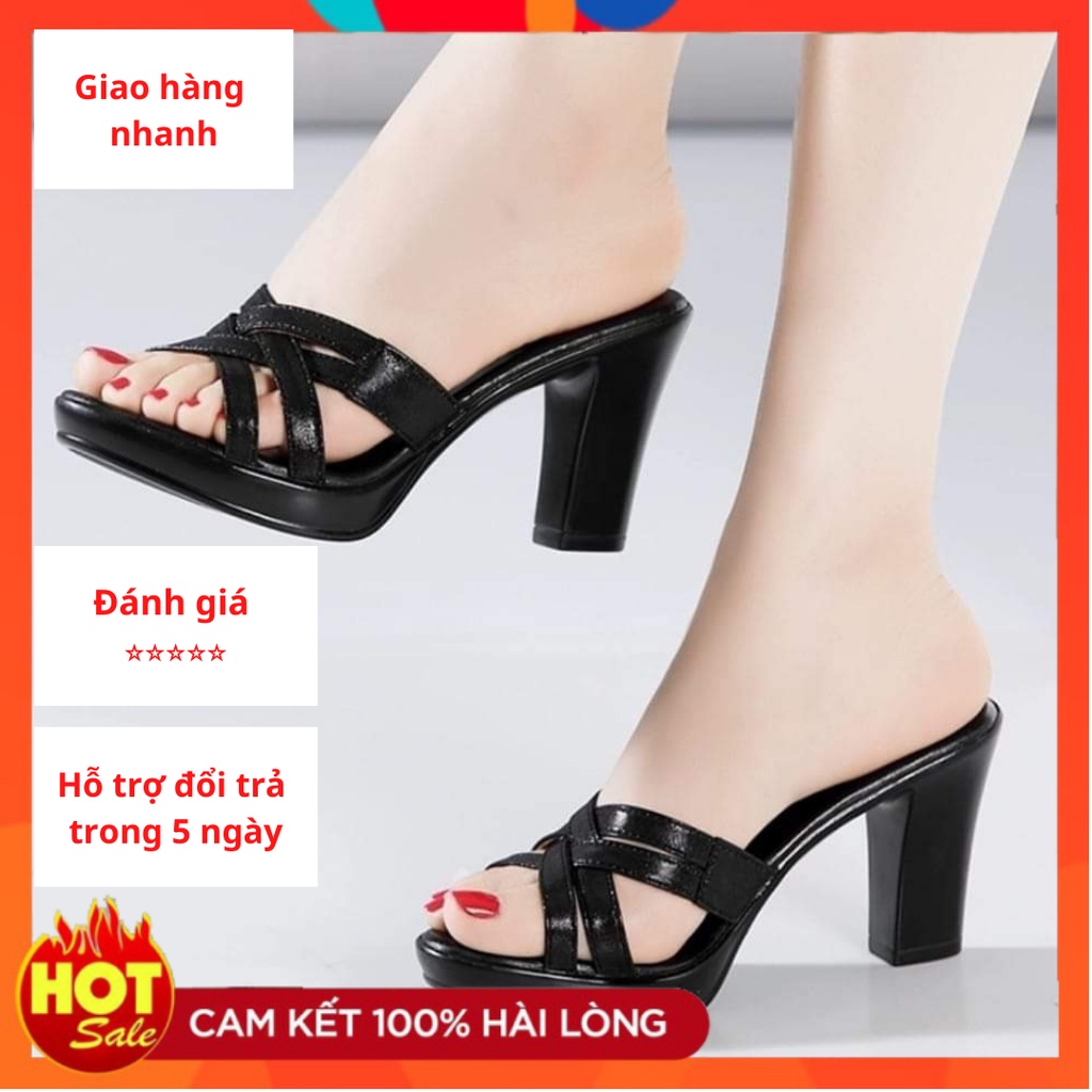 Dép nữ cao gót ĐẸP mẫu hai quai đan gót vuông 3 phân, 5 phân, 7 phân và 8 phân chắc chắn, Thời Trang hè KH-08