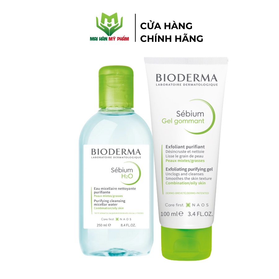 Bộ đôi nước Tẩy Trang Và Làm Sạch Da Bioderma Sebium H2O 250ml và Gel tẩy da chết 100ml