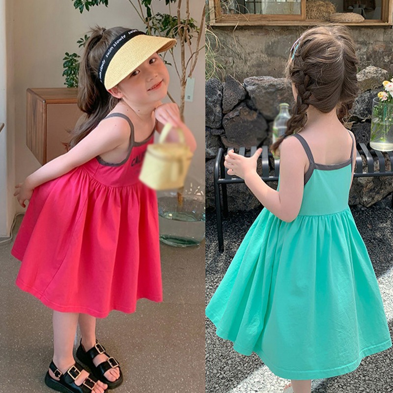 Đầm Tutu Hai Dây In Chữ Thời Trang Đi Biển Cho Bé Gái
