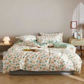 Bộ Chăn Ga Gối Hoa Lá Chân Vịt Cotton Poly