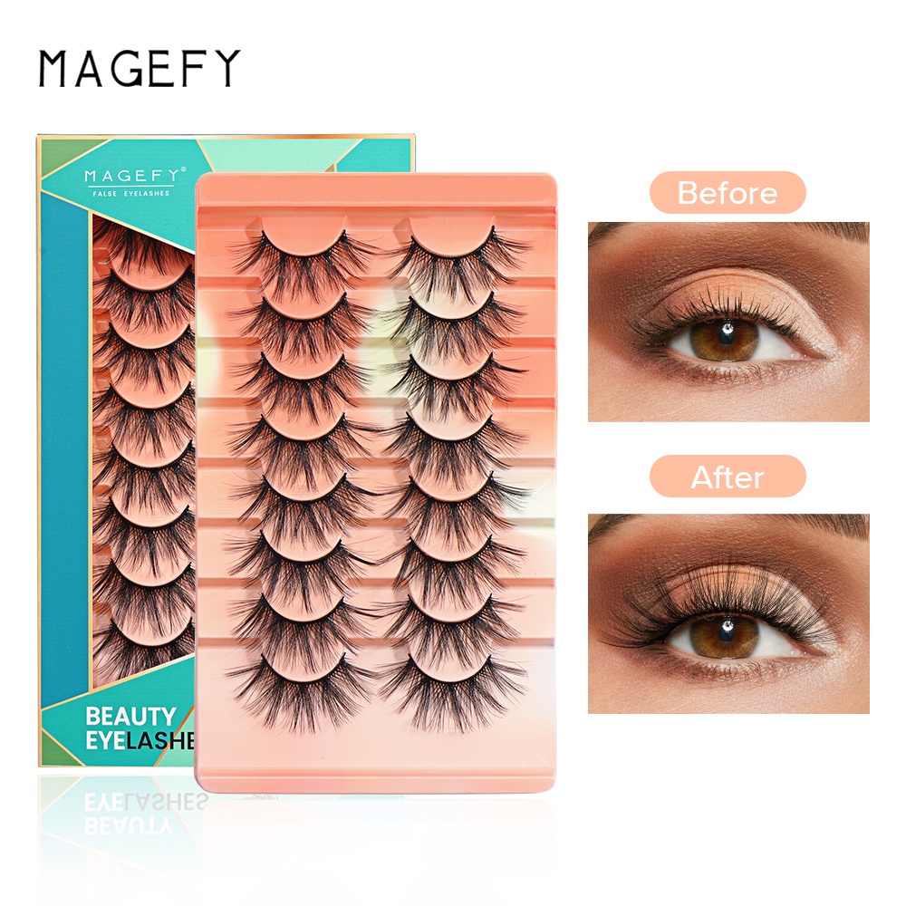 Magefy Set 8 Cặp Lông Mi Giả 3D Từ Lông Chồn Giả Tự Nhiên Có Hộp Đựng Màu gradient