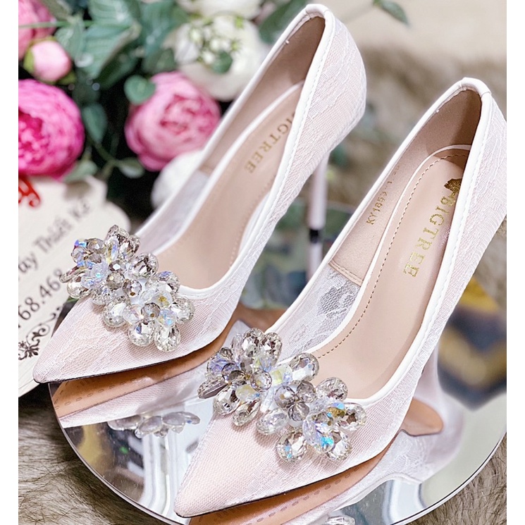 TK1853 GIÀY CƯỚI REN PHỐI ĐÁ PHA LÊ CAO CẤP