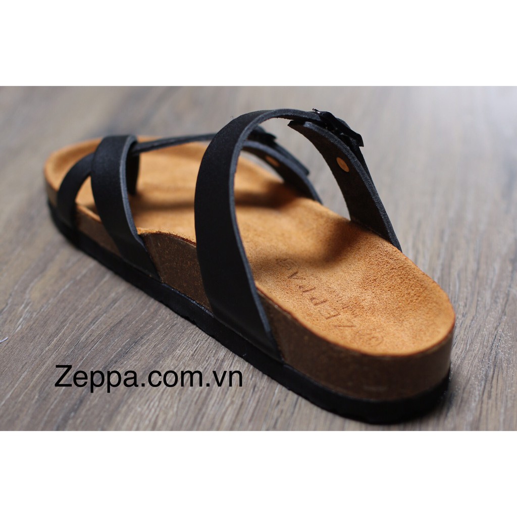 ZEPPA - Gian Hàng Chính Hãng - Da bò thật 100% -Dép đế trấu da bò nam &amp; nữ - Màu đen (Size: 35-46) HH