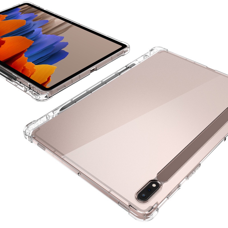 Ốp máy tính bảng bằng TPU silicon mềm trong suốt có ngăn đựng bút cho Samsung Galaxy Tab S7 Fe Lite 12.4 S7 Plus S6 Lite