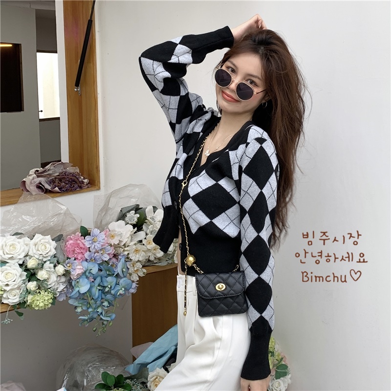 Áo Khoác Len Cardigan Cổ Chữ V Hoạ Tiết Kim Cương Hàng Loại Đẹp - S68 | BigBuy360 - bigbuy360.vn