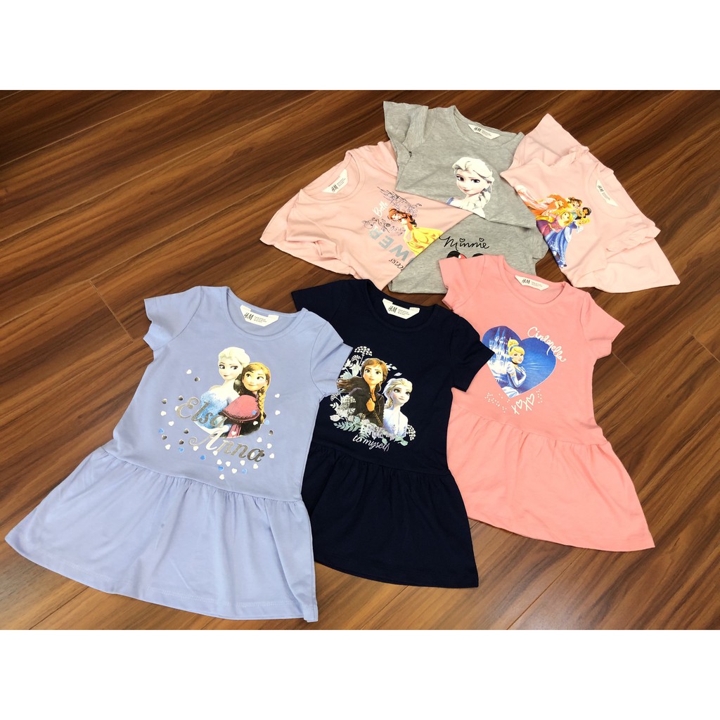 Mã 8932: Váy H&M bé gái toàn mẫu Mickey, Elsa, vải dư, chất vải cotton và hình in đẹp