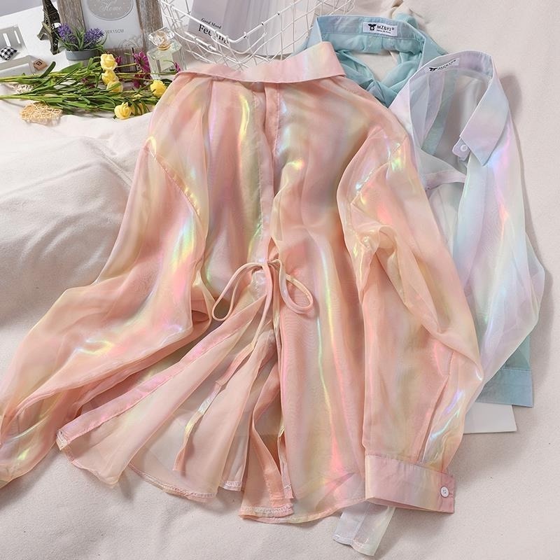 Áo Khoác Cardigan Chất Liệu Chiffon Màu Cầu Vồng Ngọt Ngào Cho Nữ