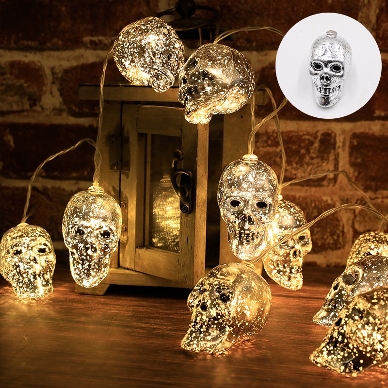 Dây Đèn LED Hình Đầu Lâu Bằng Nhựa Màu Vàng / Bạc Trang Trí Lễ Phục Sinh