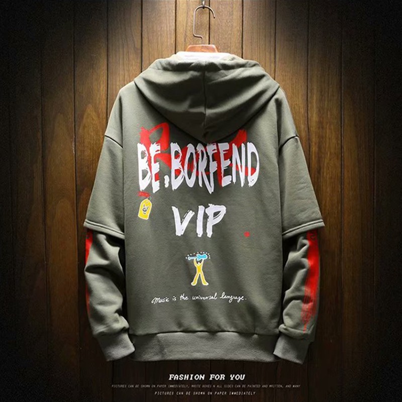 Unique European-American style 2-layer fake long-sleeved hoodie jacket | BigBuy360 - bigbuy360.vn