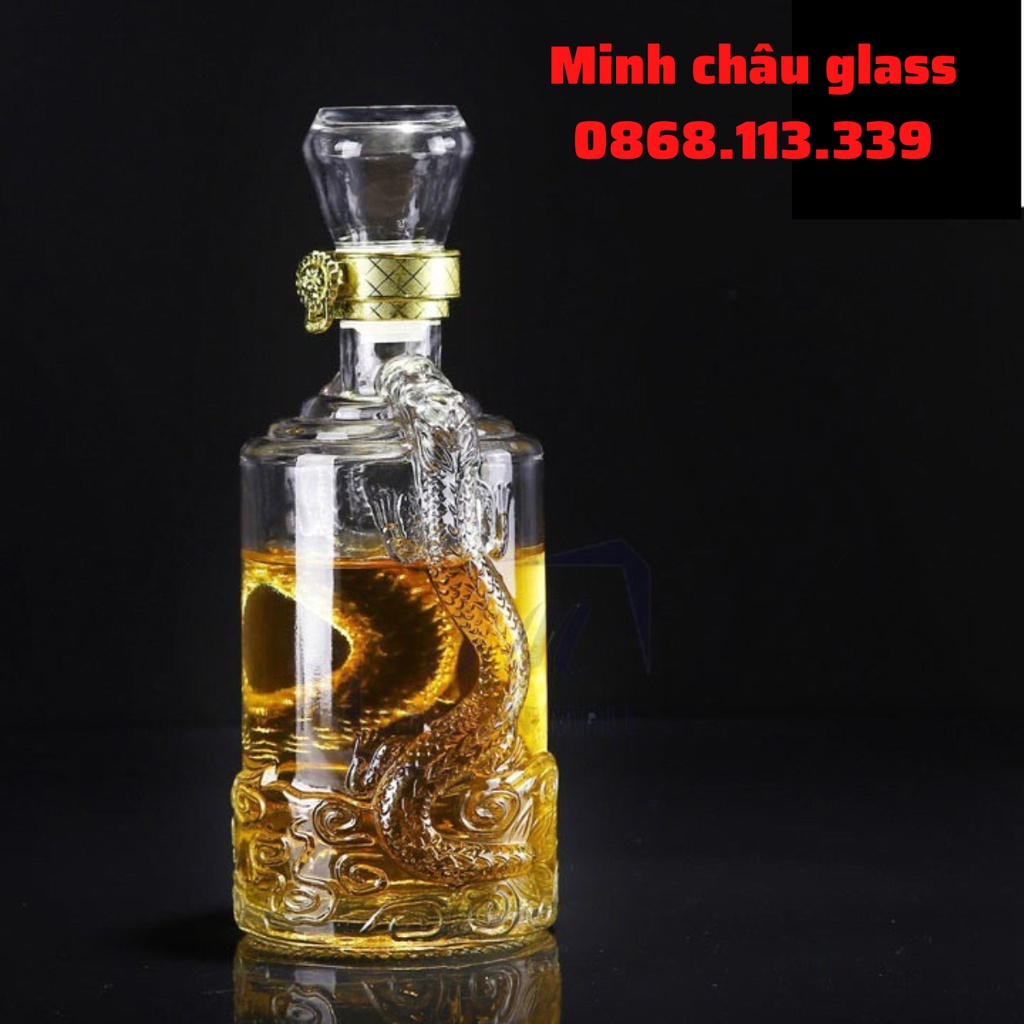 Chai thủy tinh đựng rượu cao cấp trụ tròn vân rồng 500ml bình thủy tinh vỏ bình ngâm rượu tròn rồng 500ml sang trọng