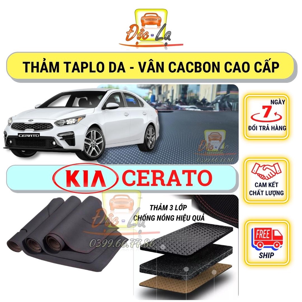 Thảm taplo Kia Cerato 2014 - 2023 vân Cacbon 3 lớp cao cấp, chống nóng, bảo vệ ô tô hiệu quả