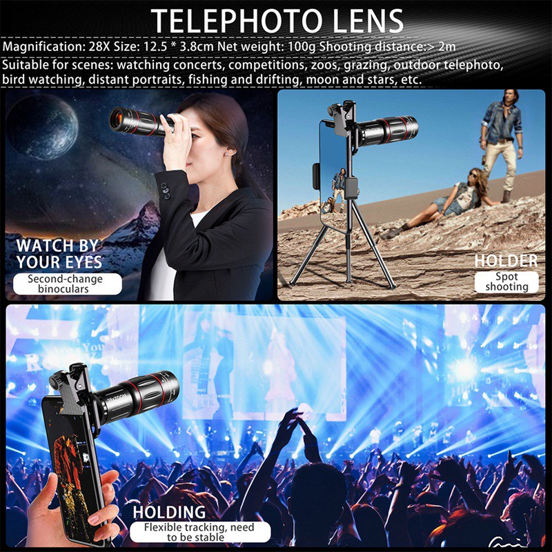 Ống Kính Telephoto 4 Trong 1 Cho Iphone, Samsung