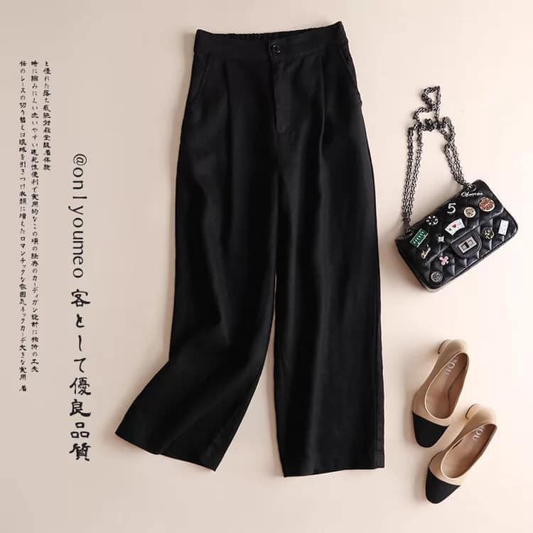 Quần ống rộng culottes công sở chất đũi nhật lưng thun, suông dài khóa trước cạp cao nhiều màu có big size đến 3XL