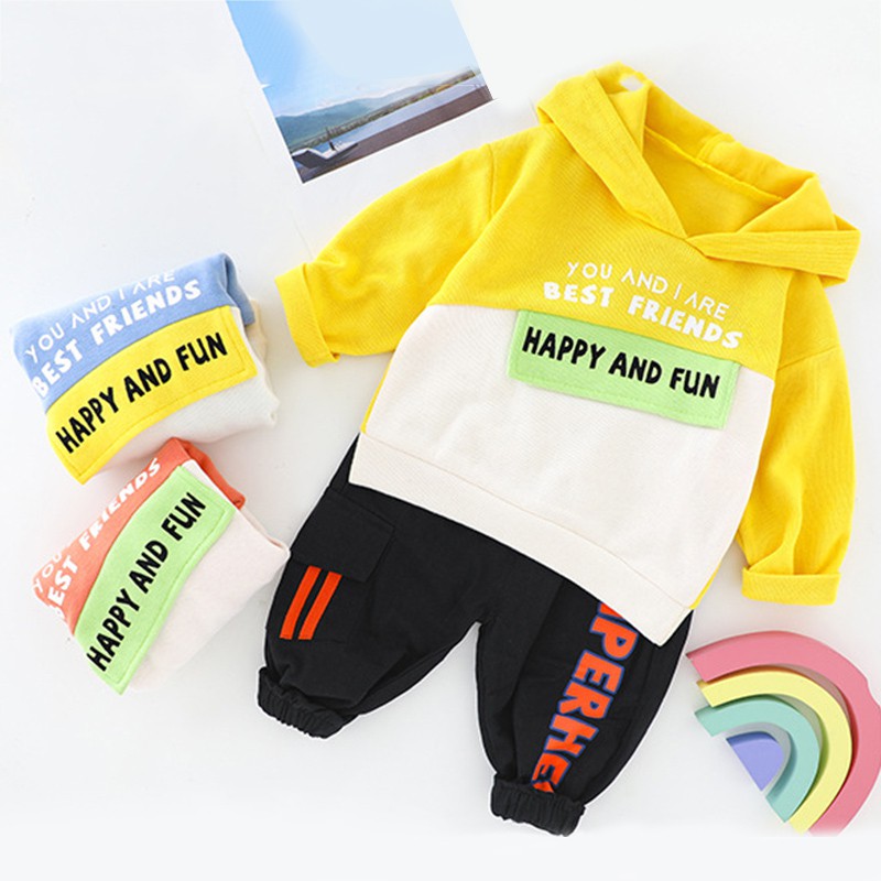 Set Áo Hoodies Có Nón Dài Tay + Quần Dài Thời Trang Cho Bé Trai