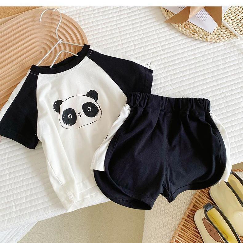 Set Áo Thun Tay Ngắn In Hình Gấu Trúc + Quần Short Thời Trang Mùa Hè Hàn Quốc Cho Bé 2022