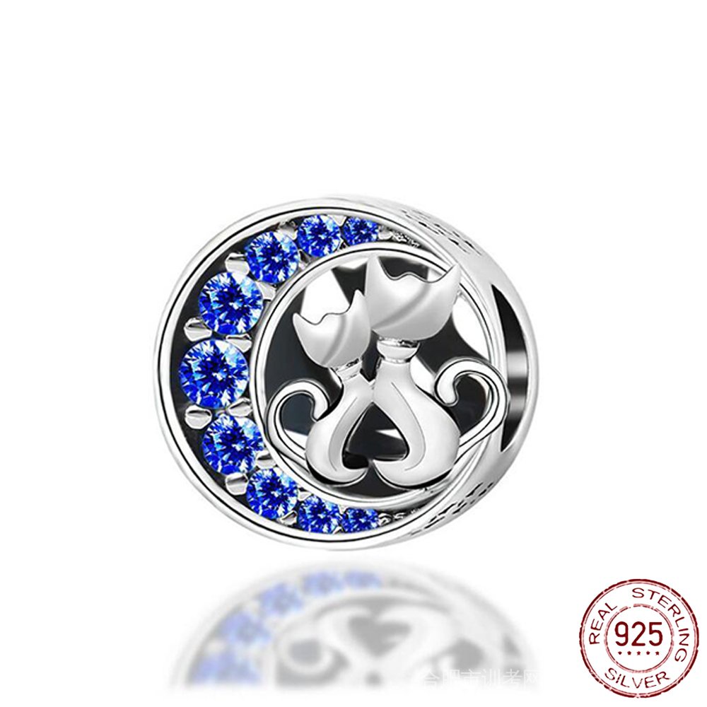 Hạt Thủy Tinh Phẳng Mạ Bạc 925 Hình Mặt Trăng Màu Xanh Dương Dùng Làm Trang Sức Pandora
