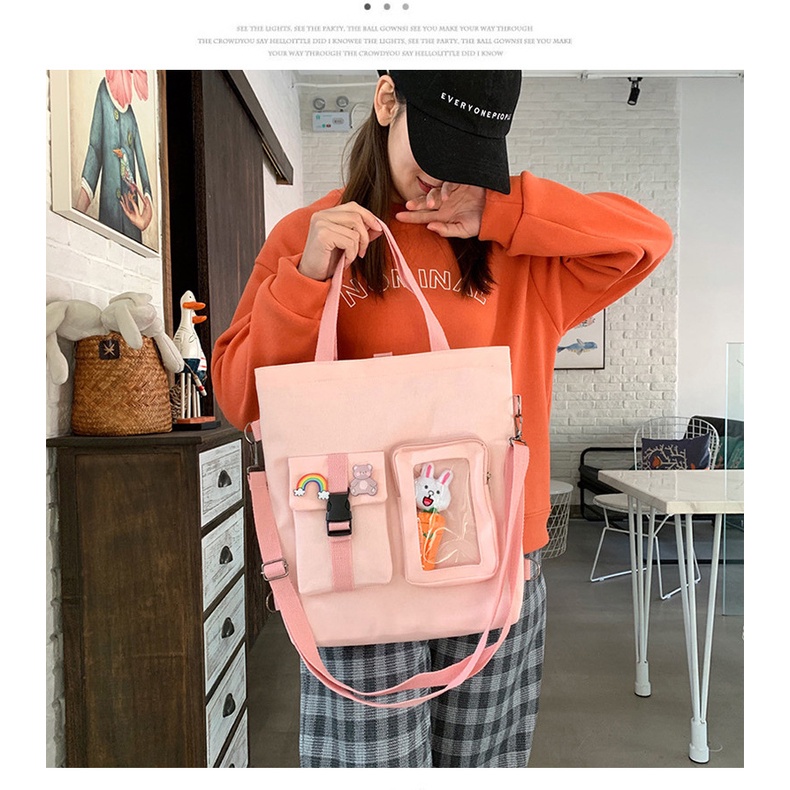 Túi tote túi vải canvas phong cách hàn quốc có khóa kéo