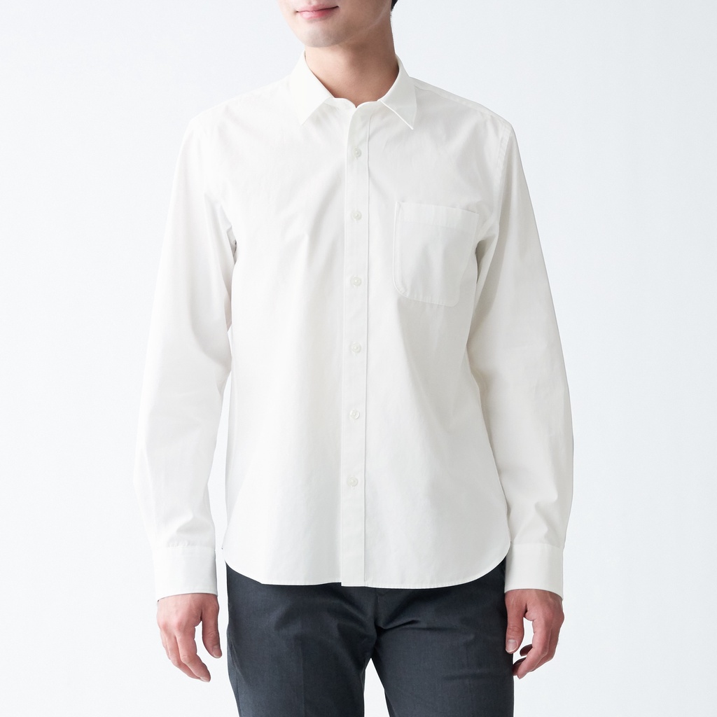 Muji Áo Sơ Mi Vải Broadcloth Cotton Sợi Dài Washed