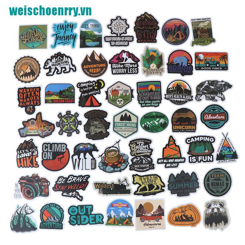 Weis♪Set 50 Miếng Dán Trang Trí Vali / Laptop / Guitar Họa Tiết Phong Cảnh