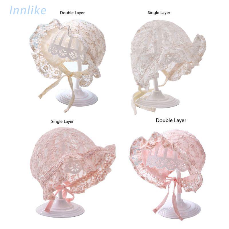 Mũ bonnet phối ren dùng làm phụ kiện chụp ảnh cho bé sơ sinh