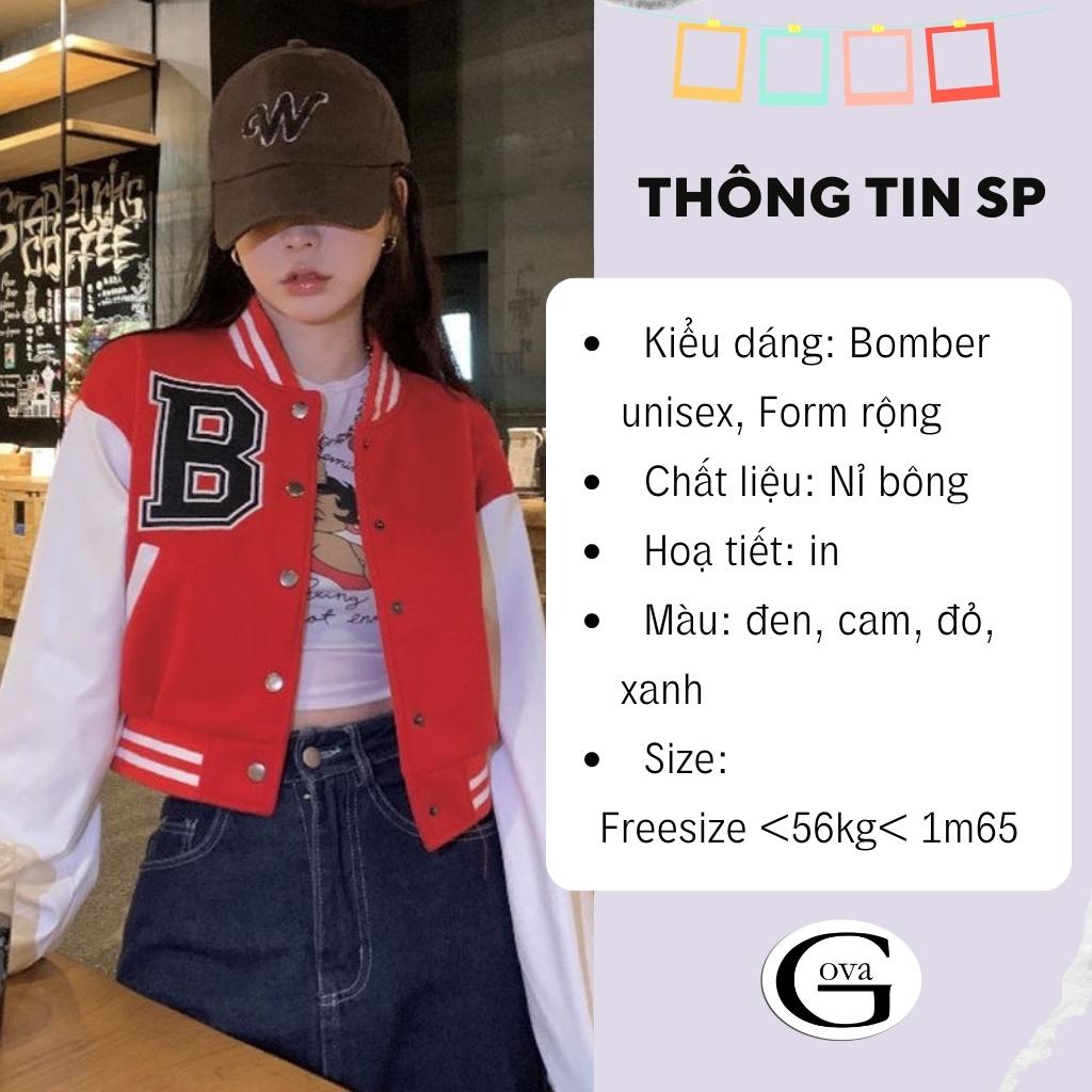 Áo Khoác Bomber Croptop Nỉ THÊU CHỮ B Nữ Form Rộng HOT Mặc Đẹp GOVA