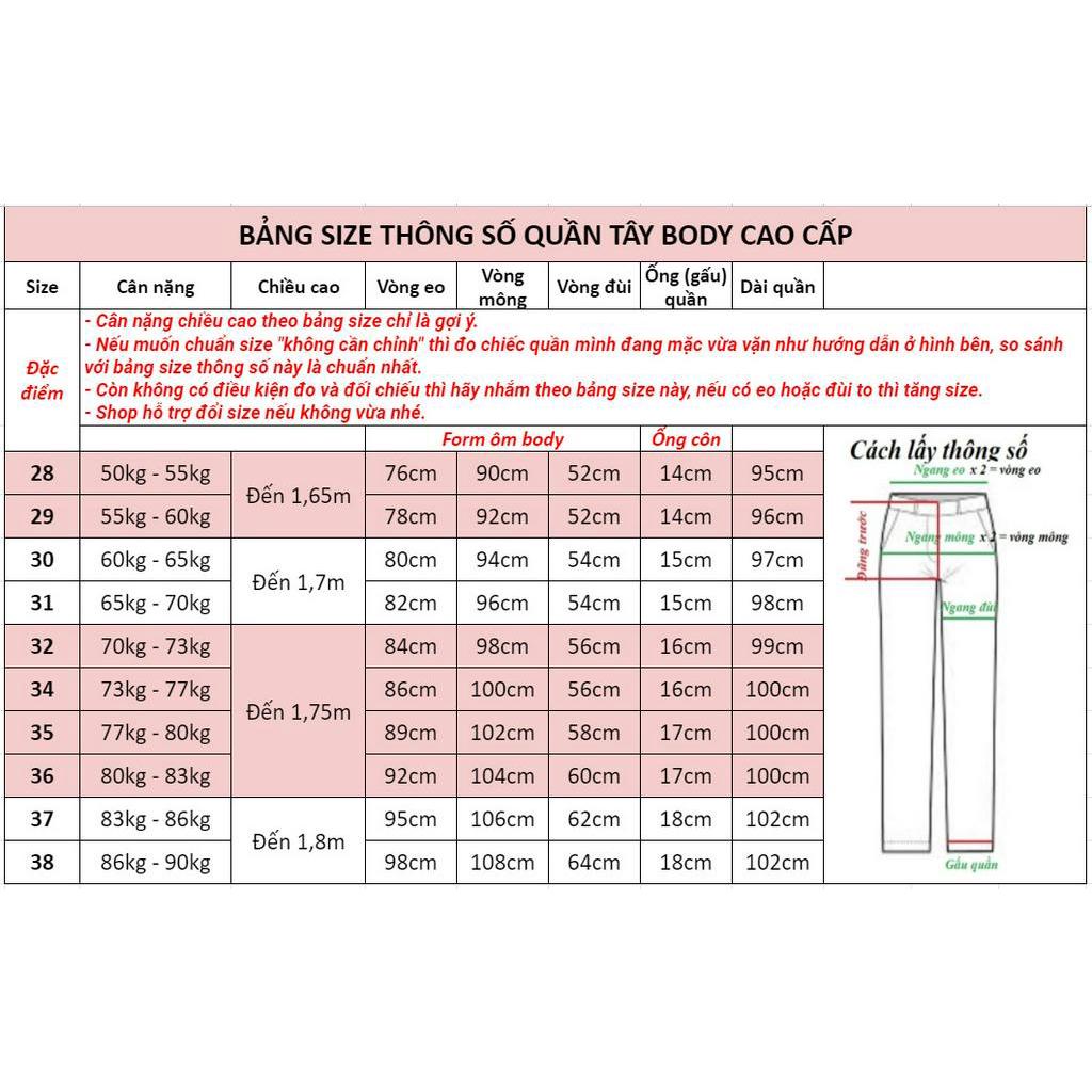 Quần tây form body cao cấp, có BIG SIZE đến 90kg, chất liệu day dặn, co giãn cưc tốt - NH Shop